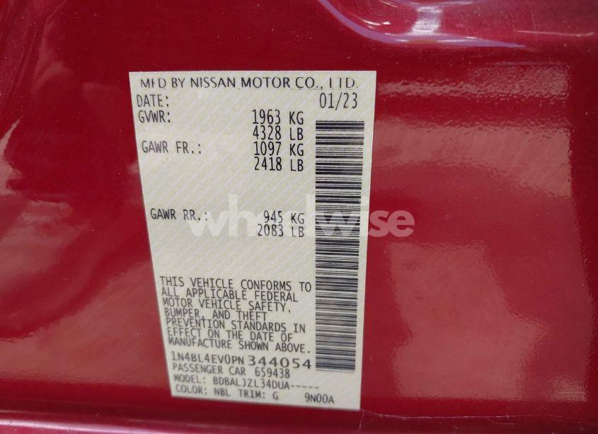 Photo 9 of 2023 Nissan Altima SL FWD (VIN 1N4BL4EV0PN344054)