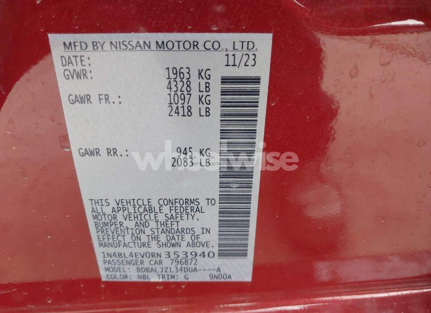 Photo 9 of 2024 Nissan Altima SL FWD (VIN 1N4BL4EV0RN353940)