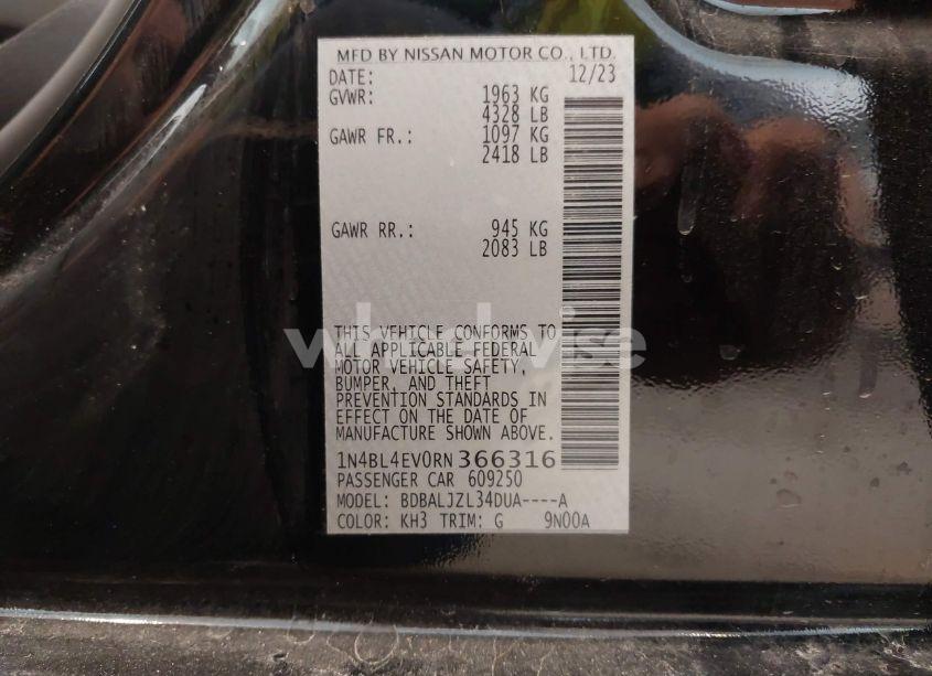 Photo 9 of 2024 Nissan Altima SL FWD (VIN 1N4BL4EV0RN366316)