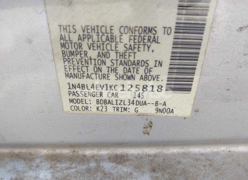 Photo 9 of 2019 Nissan Altima 2.5 SL (VIN 1N4BL4EV1KC125818)