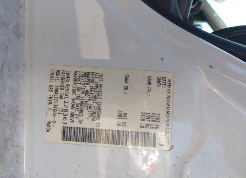 Photo 9 of 2019 Nissan Altima 2.5 SL (VIN 1N4BL4EV1KC128363)