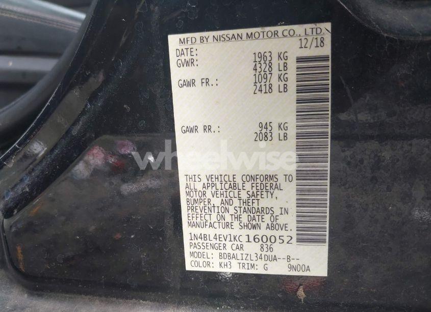 Photo 9 of 2019 Nissan Altima 2.5 SL (VIN 1N4BL4EV1KC160052)