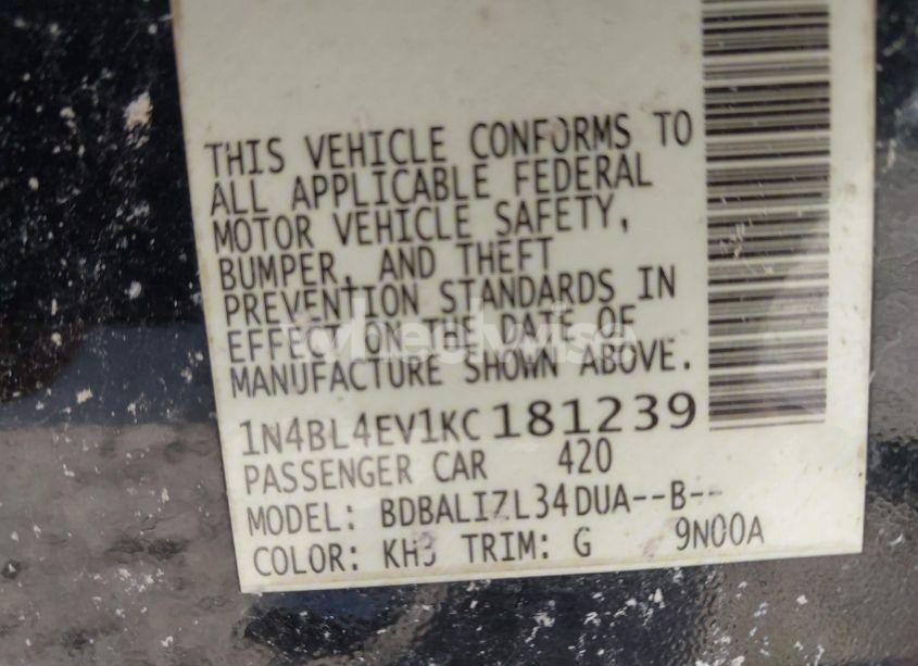 Photo 9 of 2019 Nissan Altima 2.5 SL (VIN 1N4BL4EV1KC181239)