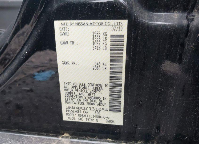 Photo 9 of 2020 Nissan Altima SL FWD (VIN 1N4BL4EV1LC131054)