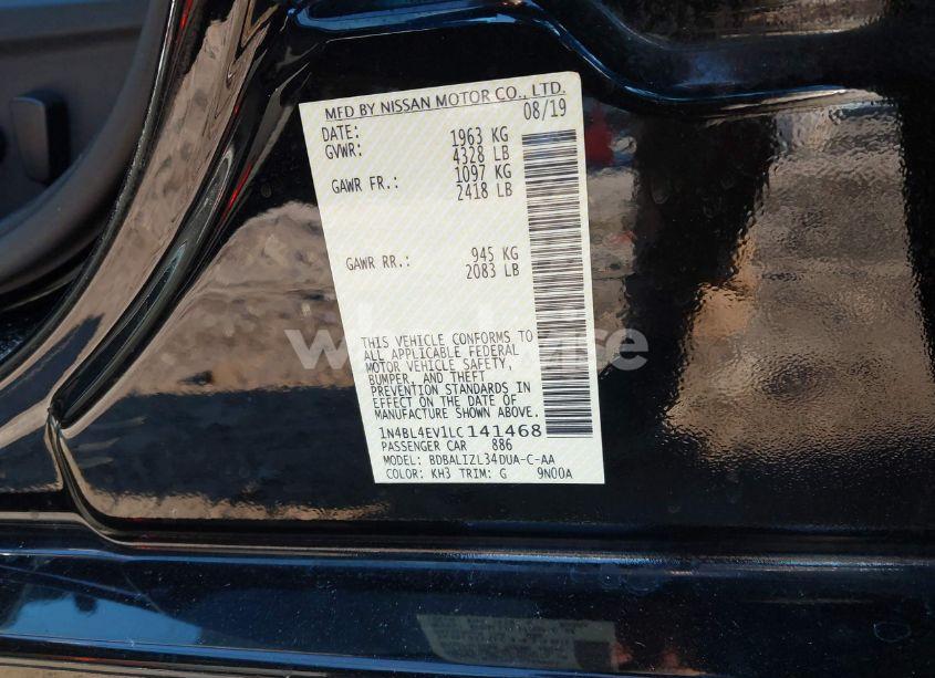 Photo 9 of 2020 Nissan Altima SL FWD (VIN 1N4BL4EV1LC141468)