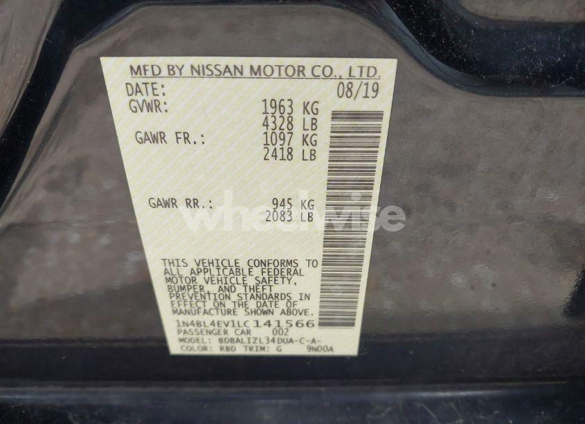 Photo 9 of 2020 Nissan Altima SL FWD (VIN 1N4BL4EV1LC141566)