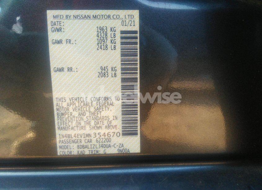 Photo 9 of 2021 Nissan Altima SL FWD (VIN 1N4BL4EV1MN354670)