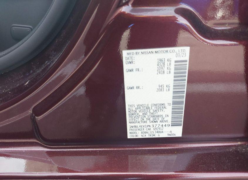 Photo 9 of 2023 Nissan Altima SL FWD (VIN 1N4BL4EV1PN377449)