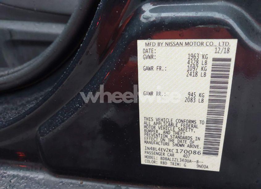 Photo 9 of 2019 Nissan Altima 2.5 SL (VIN 1N4BL4EV2KC170086)