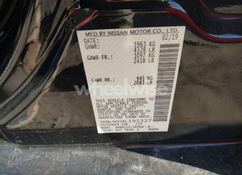 Photo 9 of 2019 Nissan Altima 2.5 SL (VIN 1N4BL4EV2KC195327)