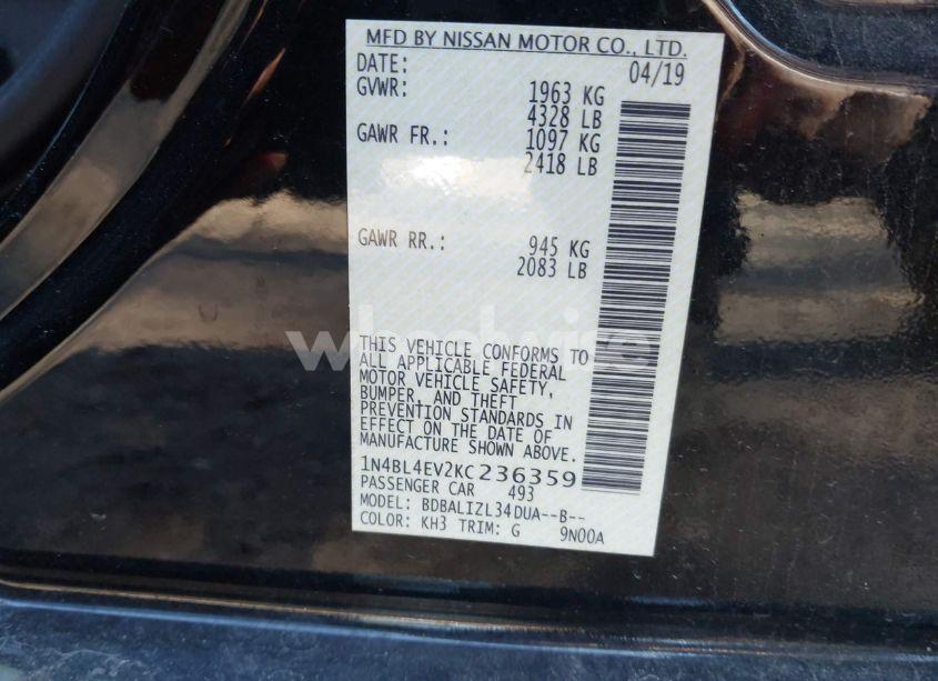 Photo 9 of 2019 Nissan Altima 2.5 SL (VIN 1N4BL4EV2KC236359)