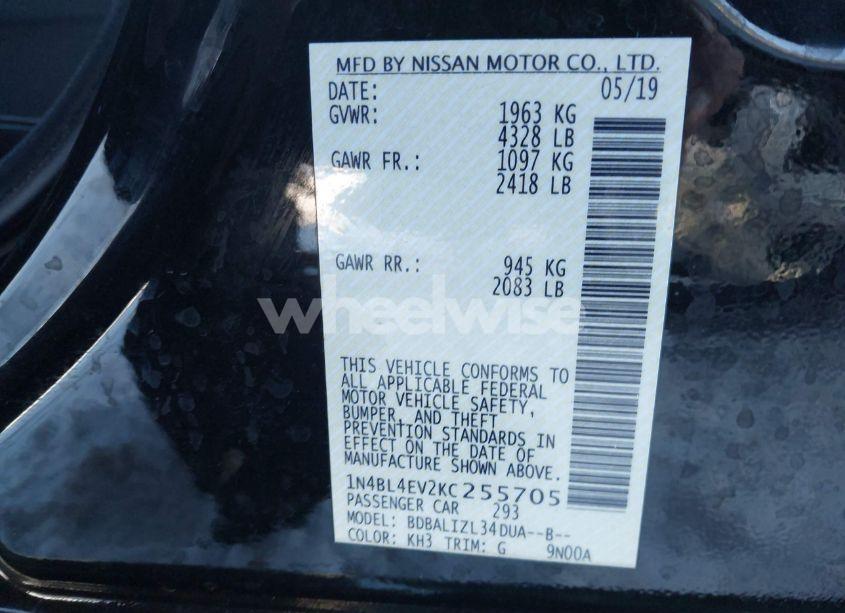 Photo 9 of 2019 Nissan Altima 2.5 SL (VIN 1N4BL4EV2KC255705)