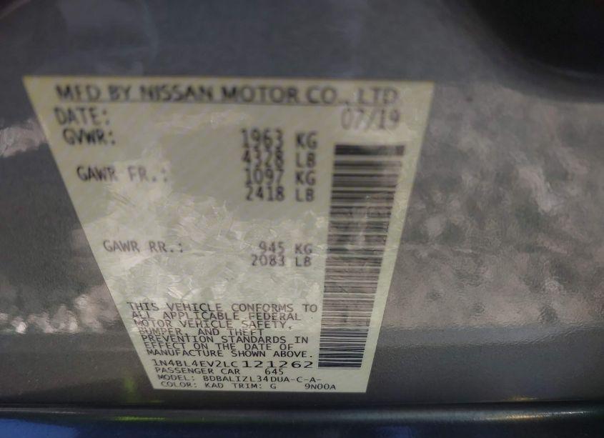 Photo 9 of 2020 Nissan Altima SL FWD (VIN 1N4BL4EV2LC121262)