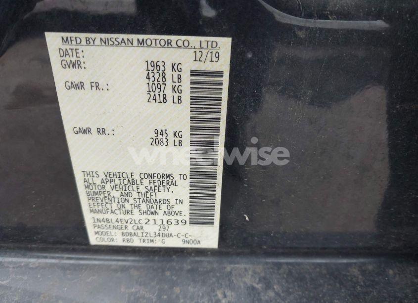 Photo 9 of 2020 Nissan Altima SL FWD (VIN 1N4BL4EV2LC211639)