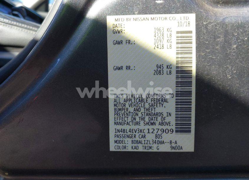 Photo 9 of 2019 Nissan Altima 2.5 SL (VIN 1N4BL4EV3KC127909)