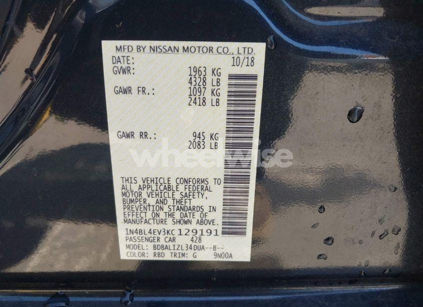 Photo 9 of 2019 Nissan Altima 2.5 SL (VIN 1N4BL4EV3KC129191)