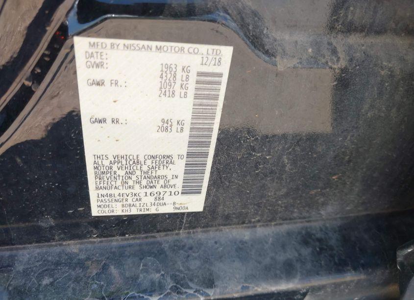 Photo 9 of 2019 Nissan Altima 2.5 SL (VIN 1N4BL4EV3KC169710)