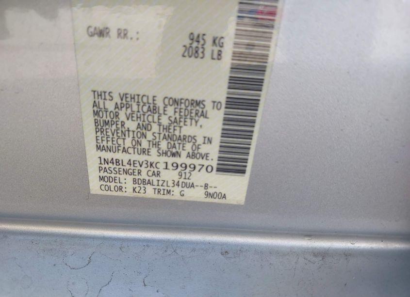 Photo 9 of 2019 Nissan Altima 2.5 SL (VIN 1N4BL4EV3KC199970)