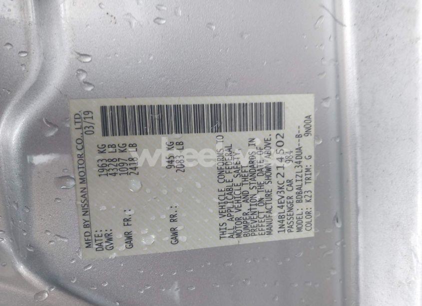 Photo 9 of 2019 Nissan Altima 2.5 SL (VIN 1N4BL4EV3KC214502)