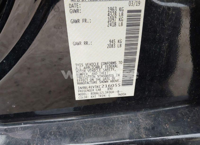 Photo 9 of 2019 Nissan Altima 2.5 SL (VIN 1N4BL4EV3KC216055)