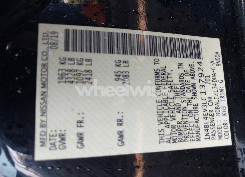 Photo 9 of 2020 Nissan Altima SL FWD (VIN 1N4BL4EV3LC137924)