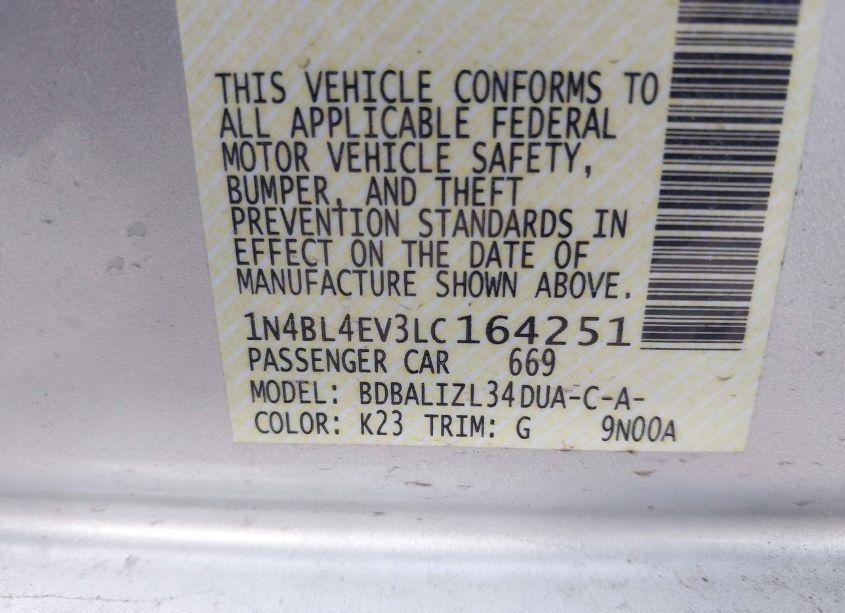 Photo 9 of 2020 Nissan Altima SL FWD (VIN 1N4BL4EV3LC164251)