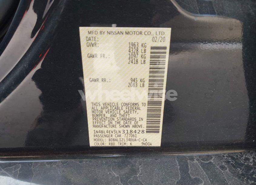 Photo 9 of 2020 Nissan Altima SL FWD (VIN 1N4BL4EV3LN318428)