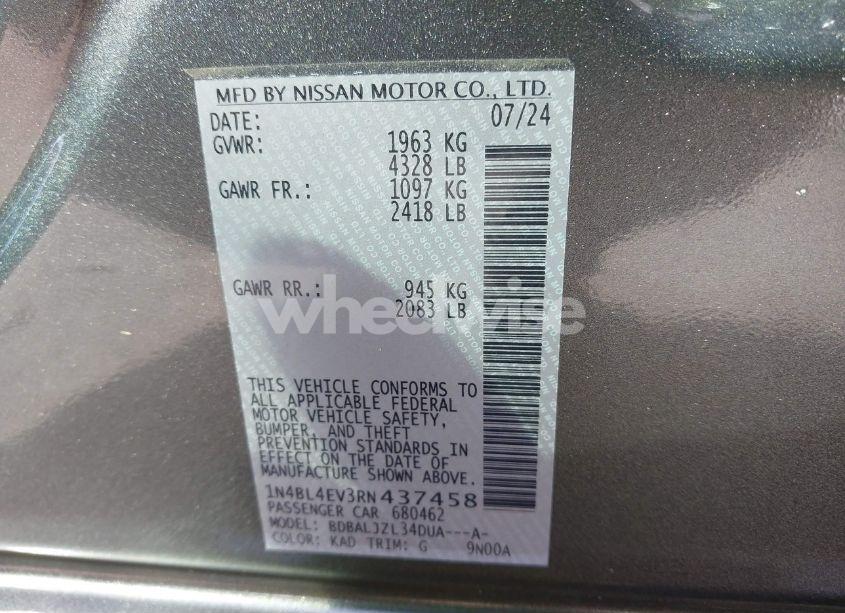 Photo 9 of 2024 Nissan Altima SL FWD (VIN 1N4BL4EV3RN437458)