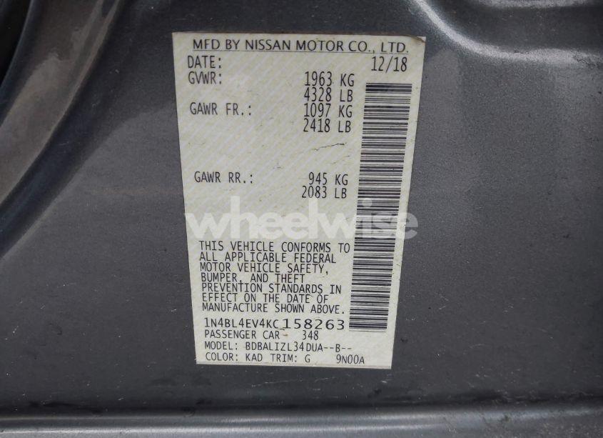 Photo 9 of 2019 Nissan Altima 2.5 SL (VIN 1N4BL4EV4KC158263)