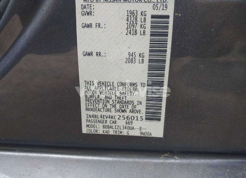 Photo 9 of 2019 Nissan Altima 2.5 SL (VIN 1N4BL4EV4KC256015)