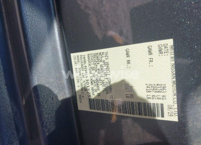 Photo 9 of 2020 Nissan Altima SL FWD (VIN 1N4BL4EV4LN301525)