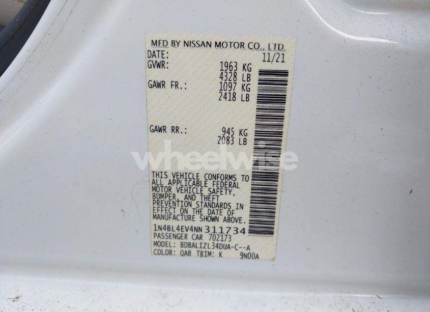 Photo 9 of 2022 Nissan Altima SL FWD (VIN 1N4BL4EV4NN311734)