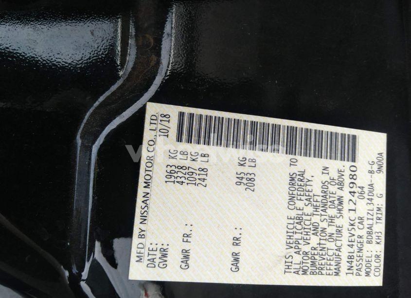 Photo 9 of 2019 Nissan Altima 2.5 SL (VIN 1N4BL4EV5KC124980)