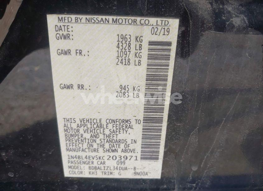 Photo 9 of 2019 Nissan Altima 2.5 SL (VIN 1N4BL4EV5KC203971)