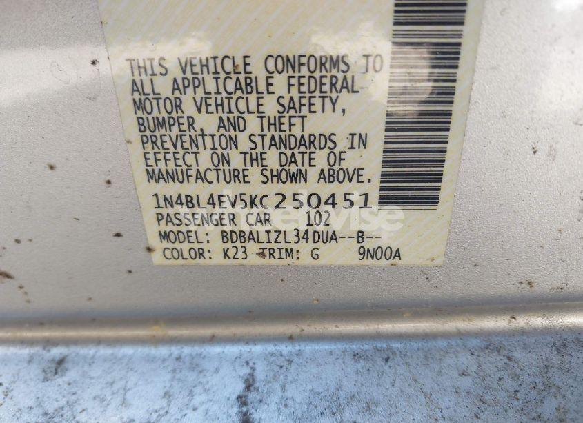 Photo 9 of 2019 Nissan Altima 2.5 SL (VIN 1N4BL4EV5KC250451)