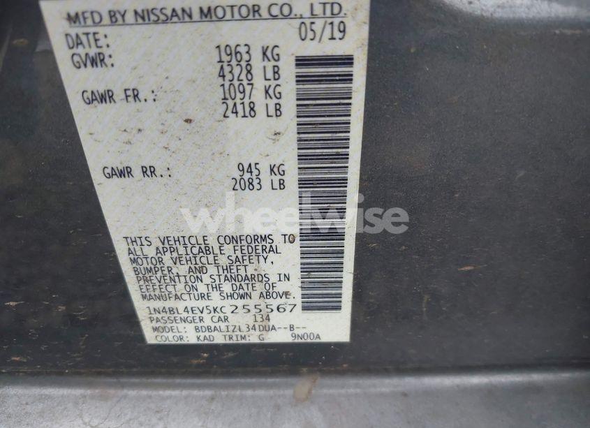 Photo 9 of 2019 Nissan Altima 2.5 SL (VIN 1N4BL4EV5KC255567)