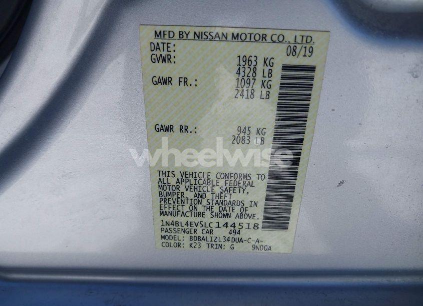 Photo 9 of 2020 Nissan Altima SL FWD (VIN 1N4BL4EV5LC144518)