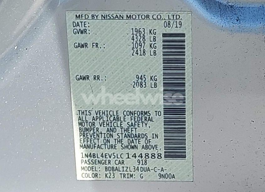 Photo 9 of 2020 Nissan Altima SL FWD (VIN 1N4BL4EV5LC144888)