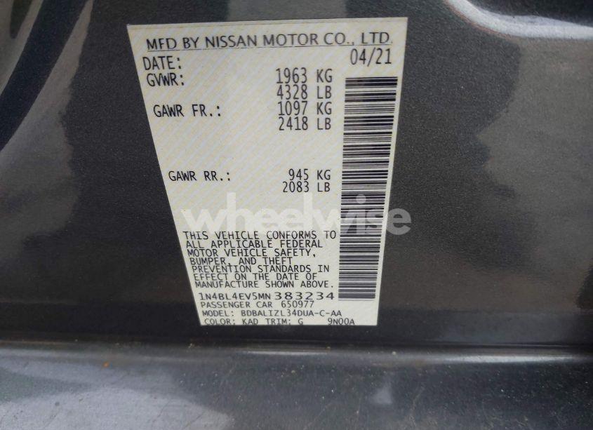 Photo 9 of 2021 Nissan Altima SL FWD (VIN 1N4BL4EV5MN383234)