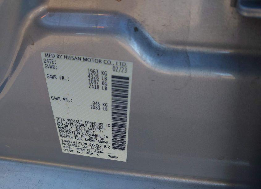 Photo 9 of 2023 Nissan Altima SL FWD (VIN 1N4BL4EV5PN360282)