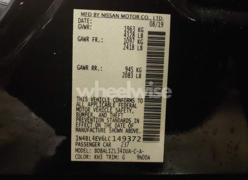 Photo 9 of 2020 Nissan Altima SL FWD (VIN 1N4BL4EV6LC149372)