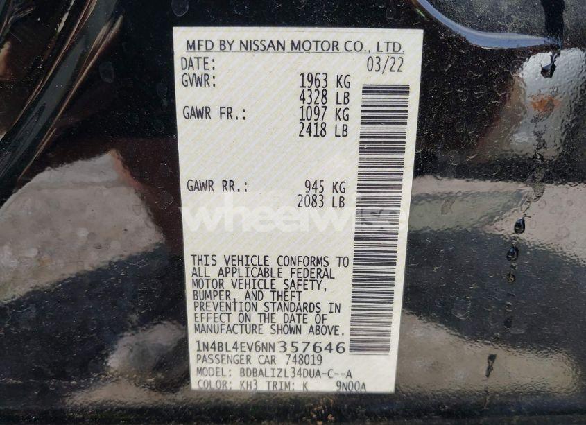 Photo 9 of 2022 Nissan Altima SL FWD (VIN 1N4BL4EV6NN357646)