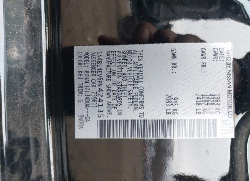 Photo 9 of 2023 Nissan Altima SL FWD (VIN 1N4BL4EV6PN424135)