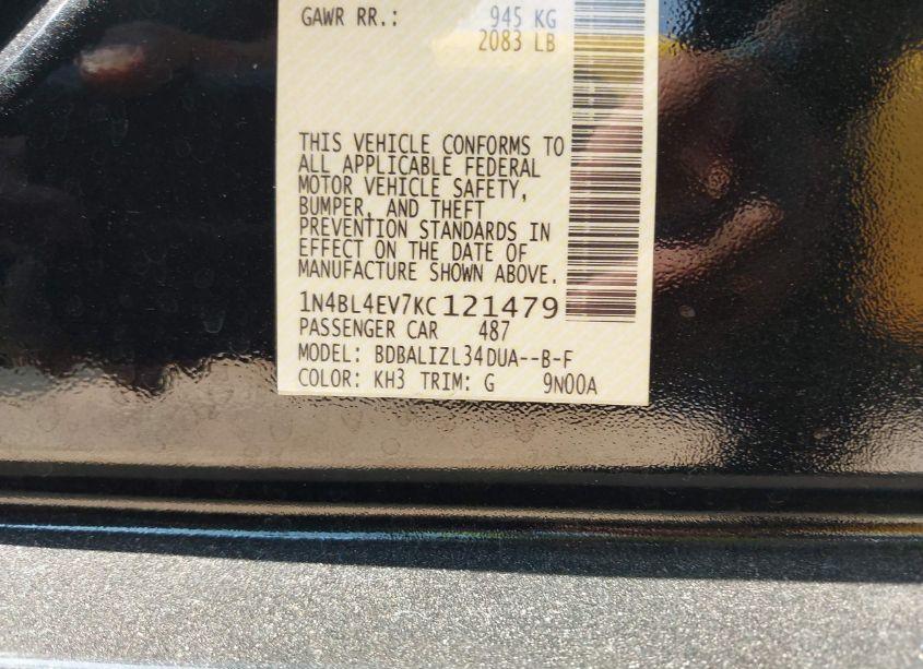 Photo 9 of 2019 Nissan Altima 2.5 SL (VIN 1N4BL4EV7KC121479)