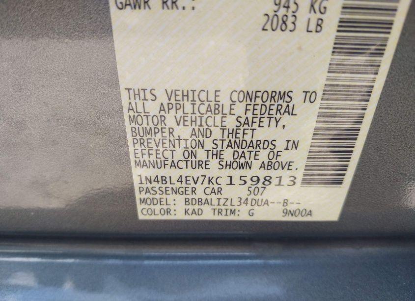 Photo 9 of 2019 Nissan Altima 2.5 SL (VIN 1N4BL4EV7KC159813)