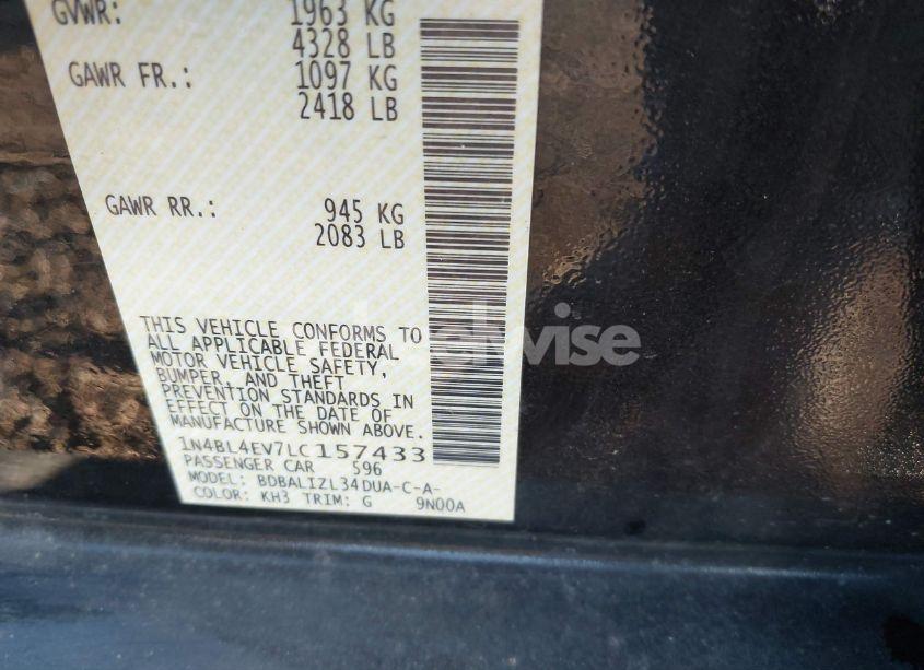 Photo 9 of 2020 Nissan Altima SL FWD (VIN 1N4BL4EV7LC157433)