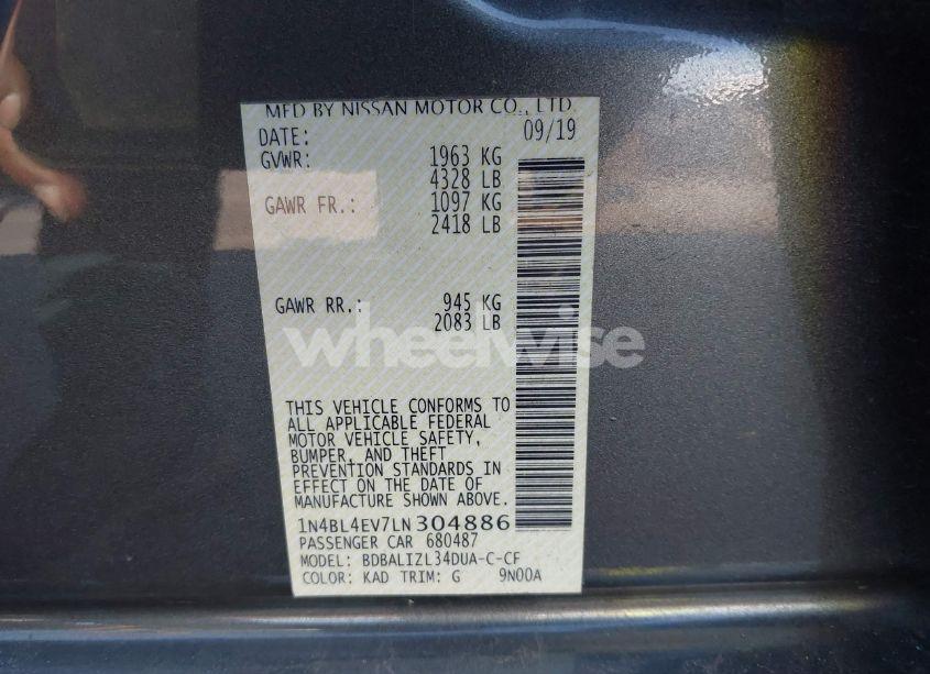 Photo 9 of 2020 Nissan Altima SL FWD (VIN 1N4BL4EV7LN304886)