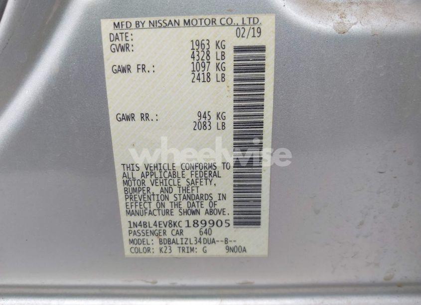 Photo 9 of 2019 Nissan Altima 2.5 SL (VIN 1N4BL4EV8KC189905)