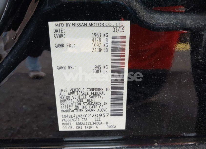 Photo 9 of 2019 Nissan Altima 2.5 SL (VIN 1N4BL4EV8KC220957)