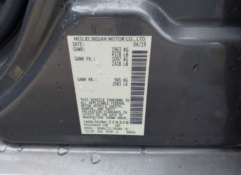 Photo 9 of 2019 Nissan Altima 2.5 SL (VIN 1N4BL4EV8KC224328)